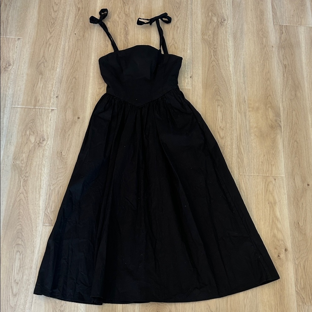 Zara Black Cotton Midi Dress Minimalist A-Line Everyday Dress Size Small
